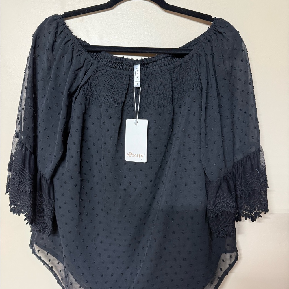 ePretty Women's Black Textured Off-Shoulder Blouse